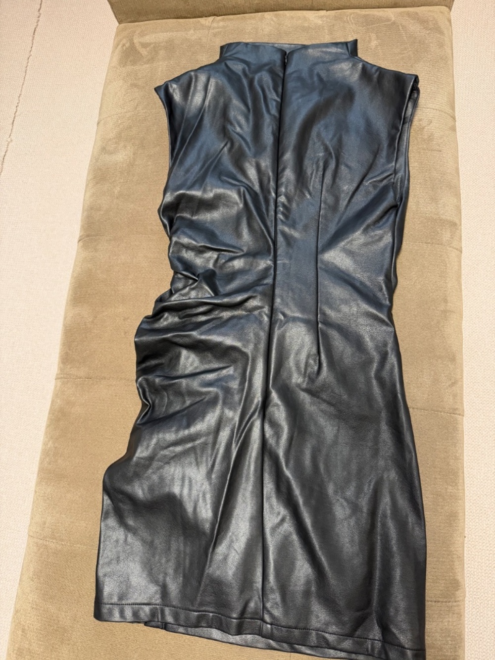 Anthropologie Black Faux Leather Draped Mini Dress - Picture 4 of 4